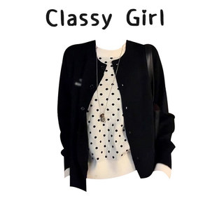 
Kochi miu tops for women 2025 early autumn women's polka dot fake two-piece sweater design Korean style sweater