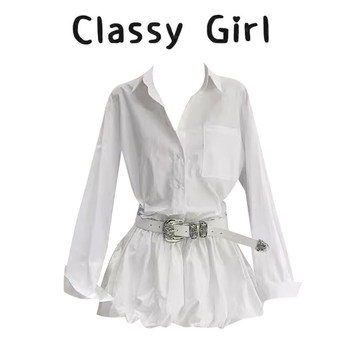 French high-end white shirt dress
