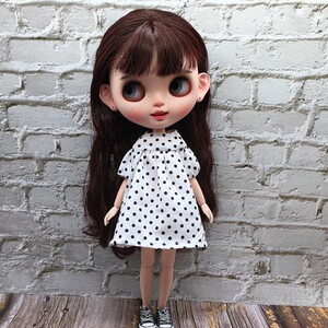 
Small cloth blythe baby clothes black and white polka dot dress licca azone ob24 six-point baby handmade clothes