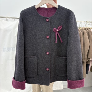 
2025 autumn and winter new small fragrance jacket for women short round neck single-breasted loose slim wool jacket for women