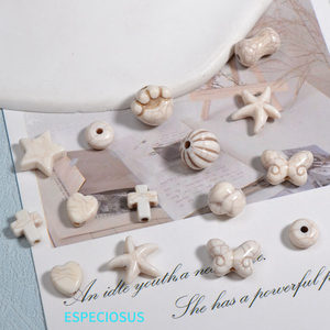 米白色亚克力复古仿松石混款珠子diy饰品配件海星蝴蝶结隔珠串珠