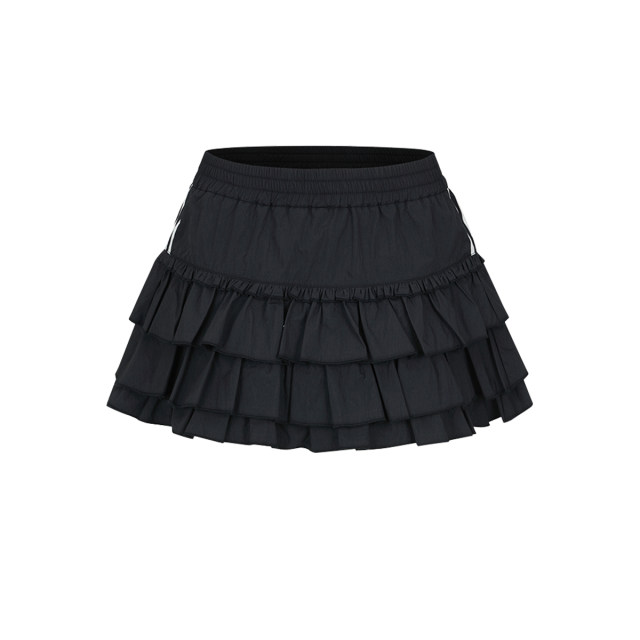UR/DC2025 summer new versatile sweet and cool sporty elastic waist cake skirt black layered short skirt
