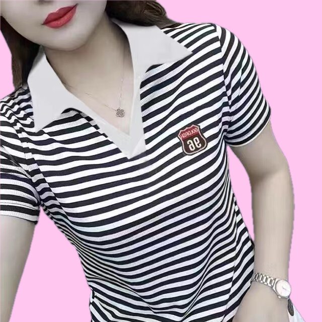 Lapel POLO shirt summer short-sleeved T-shirt for women 2025 new clothes loose large size T-shirt large size middle-aged shirt
