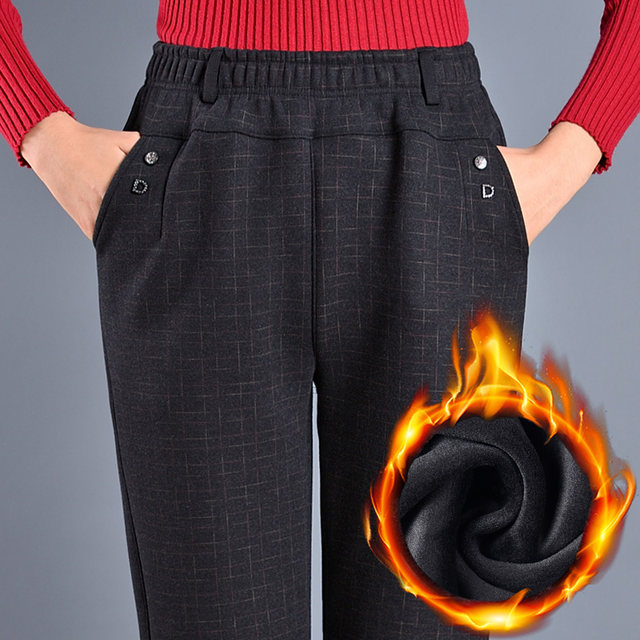 Middle -aged and elderly women's pants loose Mom pants autumn and winter trousers elastic straight pants high waist loose pants old pants with pants with pants
