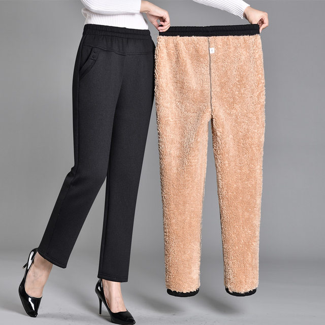 Middle-aged and elderly women's pants plus velvet pants thickened outer wear pants for the elderly women's grandmother pants winter warm mom pants casual pants