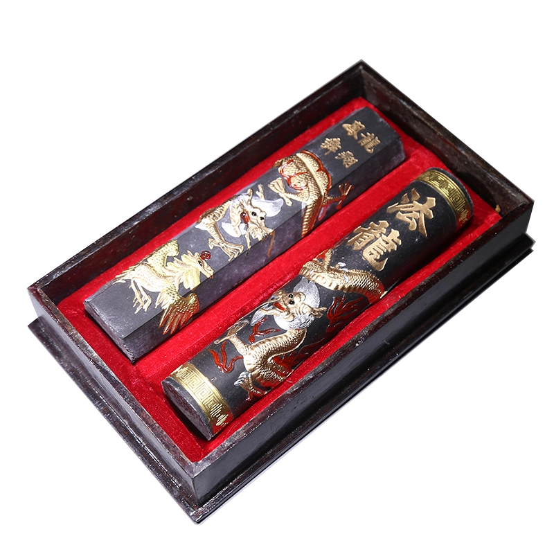 徽州老胡开文松烟墨条90年代原装龙柱龙翔凤舞套墨古法十五两陈墨
