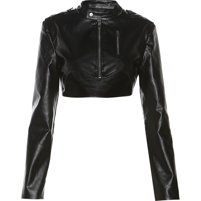 KLIOU cool and sassy black irregular leather jacket women's design ...