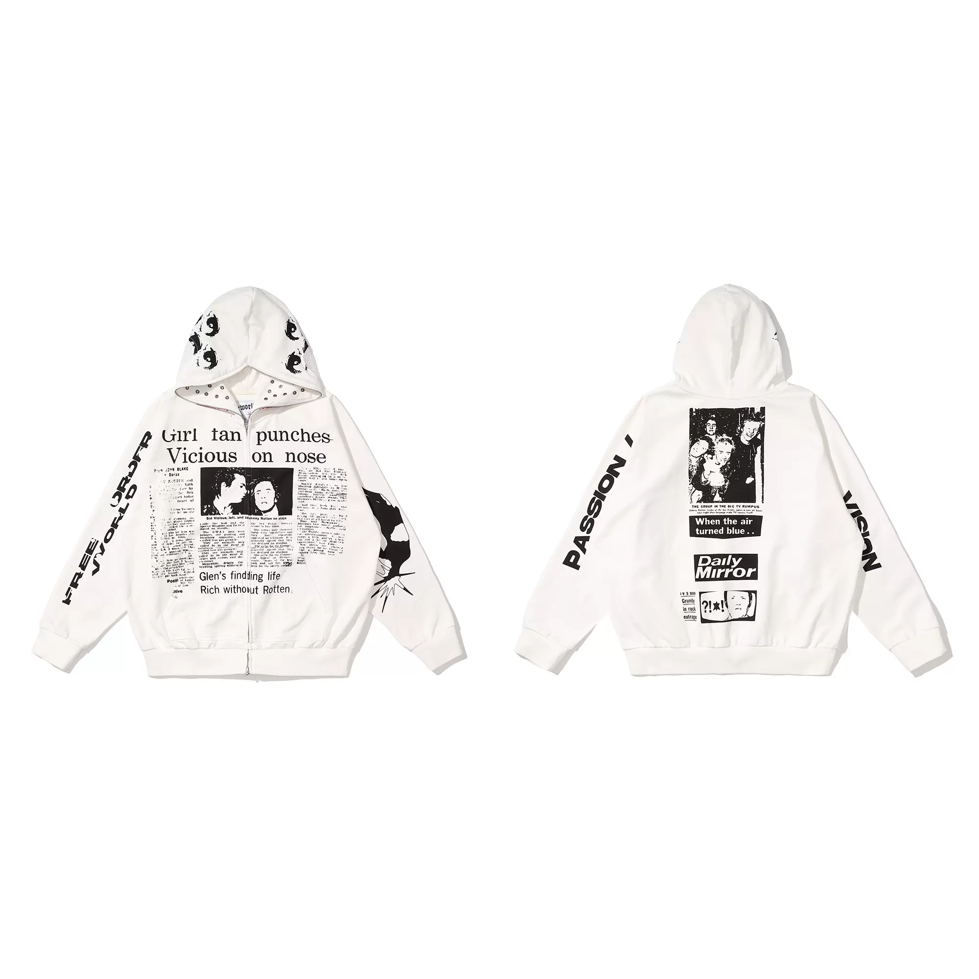 FVVO 2023AW EYELET MASK Zip-up Hoodie 铆钉面罩卫衣外套-Taobao