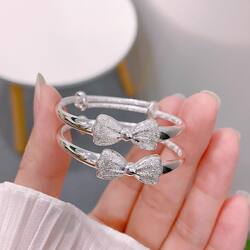 Pure Silver 9999 Bowknot Newborn Baby Child Infant Full Month Birthday Gift Solid Sterling Silver Bracelet for Children