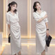 Dresses, women's shirts, professional temperament, high-end long-sleeved slim long skirt, irregular waist-hugging skirt, over-knee skirt