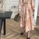 Retro oil painting prints asymmetric pleated layered skirt