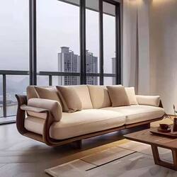 New Chinese-Style Walnut Solid Wood Sofa 2026 New Model Zen Leisure Office Villa Straight Three-Seater Sofa