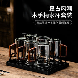 High-End Water Cup Household Set, Large-Capacity Glass Cup, High Temperature Resistant Office Green Tea Cup, Hospitality Cup with Handle