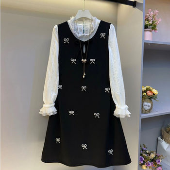 
Fat mm fashionable black earrings shirt vest skirt two-piece set
