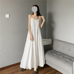 Tall children's dress to the ankle elegant large leisure long skirt literary and artistic fan cotton linen retro sling skirt