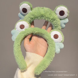 Cute Little Frog Plush Headband for Women, Autumn and Winter Face Washing Headband, Hair Tie, 2025 New Wristband Hair Accessory