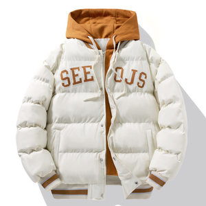 
Cross-border embroidered fake two-piece hooded cotton-padded coat for men, thickened bread suit, ball suit, warm top, cotton-padded coat, couple jacket