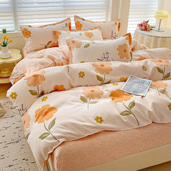 Four-Piece Bed Set with Cartoon Print Bed Sheet, Duvet Cover, and Quilt Cover, All-Season Pure Class a Cotton, Breathable Cotton, Student Three-Piece Set
