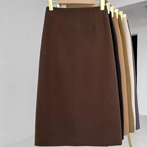 
Autumn and winter woolen skirt winter style 2025 drapey high waist classic mid-length back slit slimming temperament a-line skirt
