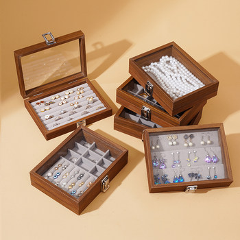 Walnut color jewelry box ring necklace storage box