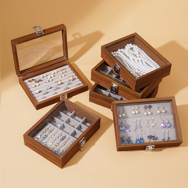Walnut color jewelry box ring necklace storage box earrings earrings bracelet jewelry box solid wood jewelry box