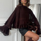 European and American shirts for women long sleeves loose layered ruffle brown 2025 summer casual temperament women's top vacation