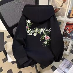 American-Style National Trend Brand Printed Hooded Sweatshirt for Teenagers, Men's Large Size, Autumn and Winter Loose Fleece-Lined Jacket, Student Top