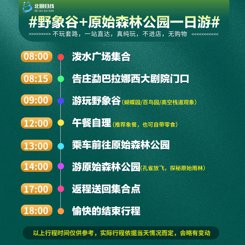 云南 西双版纳野象谷+原始森林公园一日游-可选15人团 品质纯玩