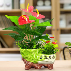 Simulated Green Plant Potted Plants, Plastic Artificial Flowers, Fake Flower Decorations, Home Living Room Tv Cabinet Coffee Table Decorations