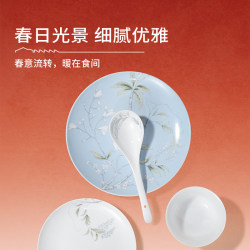 Taoxichuan Jingdezhen Underglaze Colored Ceramic Rice Bowl, Spring Dawn New Chinese Style Housewarming Gift Plate, Household Tableware Set