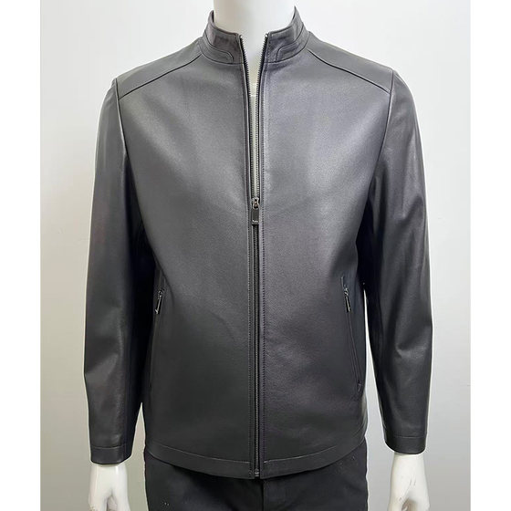 Lubao 2025 autumn new high-end first-layer calfskin leather jacket men's fashion classic stand-up collar jacket