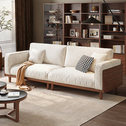 Muye Furniture Nordic Japanese-Style Solid Wood Sofa, Dual-Use for Winter and Summer, Small Apartment, Modern Simple White Ash Wood Fabric Sofa