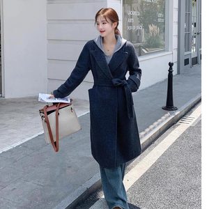 
2025 autumn and winter new high-end hooded double-sided wool coat women's mid-length Korean style loose casual woolen coat