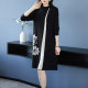 Guofeng Mom Women's Half -neck Print Large Cover Dress 2024 New Autumn and Winter Middle Long Sweat Dress