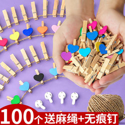 Photo Clips, Wooden Clips, Picture Clips, Wall-Mounted Wooden Clips, Kindergarten Photo Wall Decoration, Colorful Postcard Clips, Hemp Rope Wooden Clips, Natural Wood Small Clips, Cute Artwork Display Hanging Rope Wooden Clips