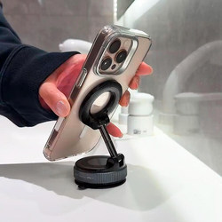 Bathroom Magnetic Phone Holder, No-Drill, Rotatable and Adjustable Lazy Stand, Mirror Surface Adsorption, Foldable Support Stand