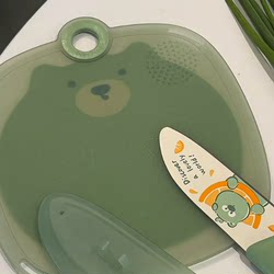 Cute Bear Food Grade Non-Slip Cutting Board and Knife Set, Household Anti-Mold and Wear-Resistant Fruit Cutting Board