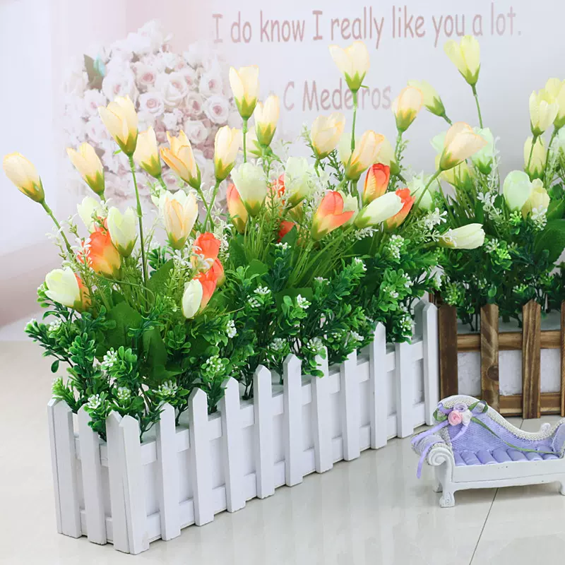 假花盆栽摆设田园小盆栽餐桌花盆仿真花艺木栅栏塑料花 假花盆栽摆设田园小盆栽餐桌花盆仿真花艺木栅栏塑料花