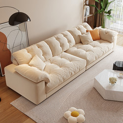 Cream-Colored Fabric Sofa, Modern Living Room, Small Apartment, Simple and Luxurious, Tech Fabric, Home Use, Straight-Row Cloud Sofa