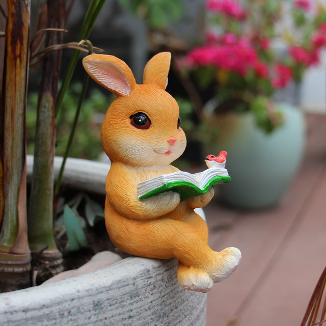 Cartoon rabbit reading a book, TV cabinet ornament flower pot decorate garden courtyard decoration landscape