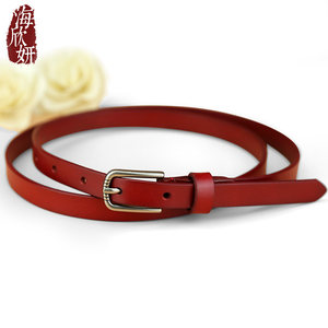 Belt female leather head layer cowhide this year of red ladies belt thin, simple casual wild pants belt