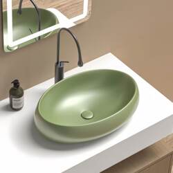 Olive Green Oval Ceramic Countertop Basin with Metallic Finish, Suitable for Home Use, Hotel, and Apartment Art Basin