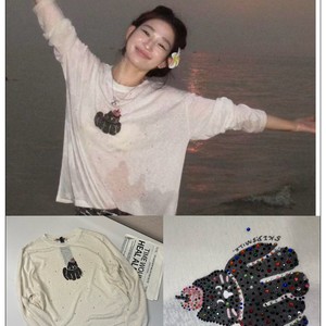 
Double C high-end customized 2026 summer new color heavy industry hot diamond cat T-shirt thin breathable sun protection long-sleeved top