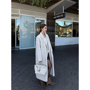 
NEVA HU winter twilight wool double-breasted lapel double-sided woolen coat women's loose mid-length coat