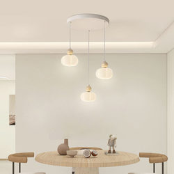 Restaurant Chandelier, Simple and Modern, Creative Cream Style, Three-Head Pumpkin Wabi-Sabi Style Dining Table Bar Lamp, Minimalist Dining Room Lamp