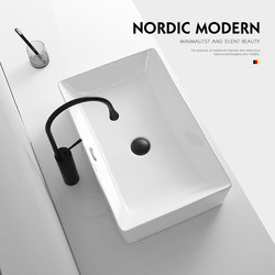 Nordic Countertop Rectangular Washbasin for Home Balcony Bathroom, Artistic Washbasin, Deep Splash-Proof Ceramic Washbasin