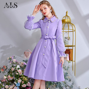 
Alice 2025 Autumn and Winter New Purple Elegant Mid-Length Windbreaker Coat Women's High Waist Slim Coat