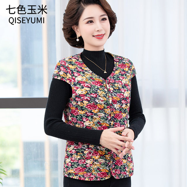 Autumn and winter mother's wear velvet quilted vest vest thickened waistcoat inside and outside short-sleeved middle-aged and elderly women's cardigan