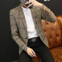 Men's Autumn Wool Plaid Suit, Men's Fashionable Casual Suit, Young Men's Slim-Fit Single Suit Jacket