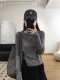 Gray Lysier split kravis short T -shirts spring and autumn top women's new round neck long -sleeved fashion qi